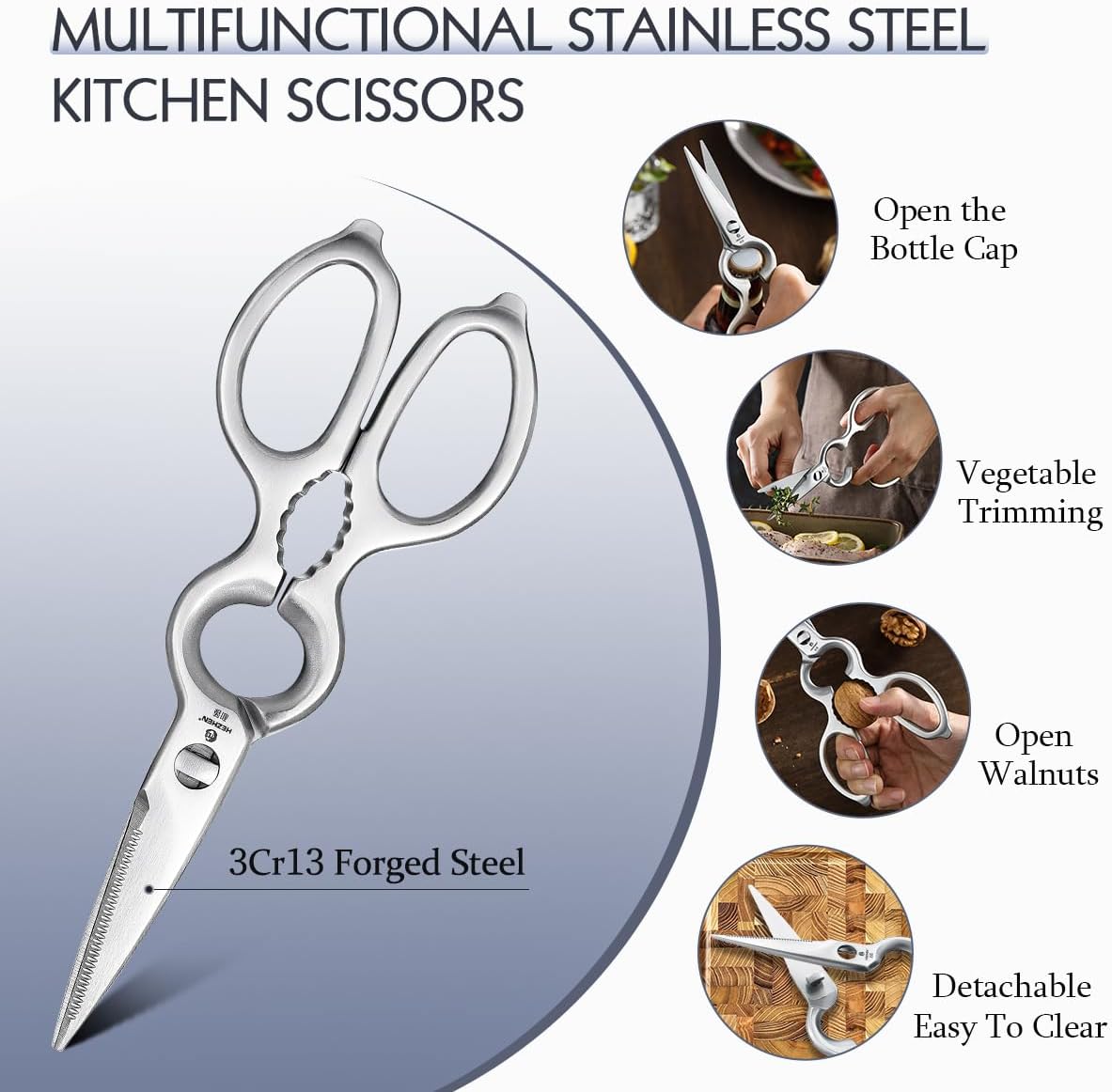 HEZHEN Knife Blocks Kitchen Knife Set, Chef Couteaux Set Kitchen Knives, Japanese Style Santoku Knife, Kitchen Scissors Acacia Wood Knife Block