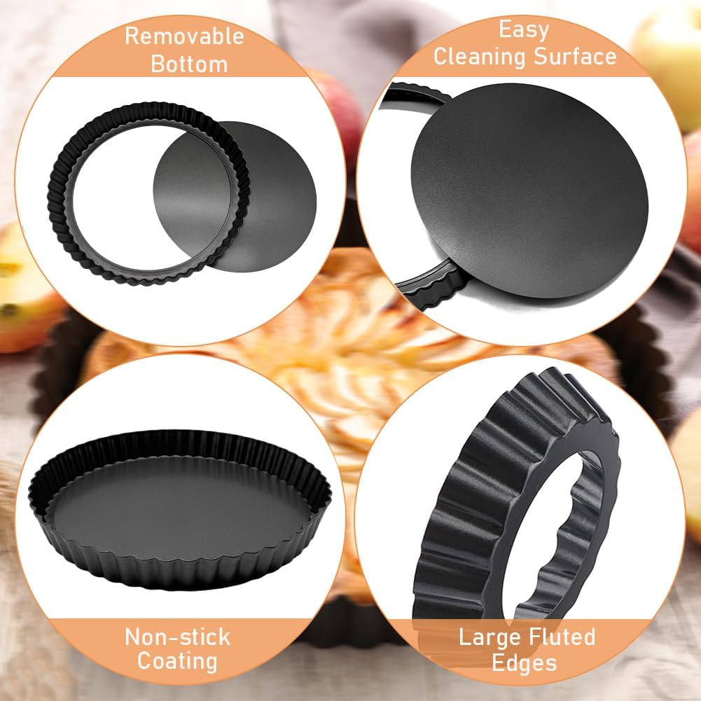 8inch Tart Pan Non-Stick Carbon Steel Quiche Pan Removable Bottom Pie Pans for baking Quiche Baking Dish