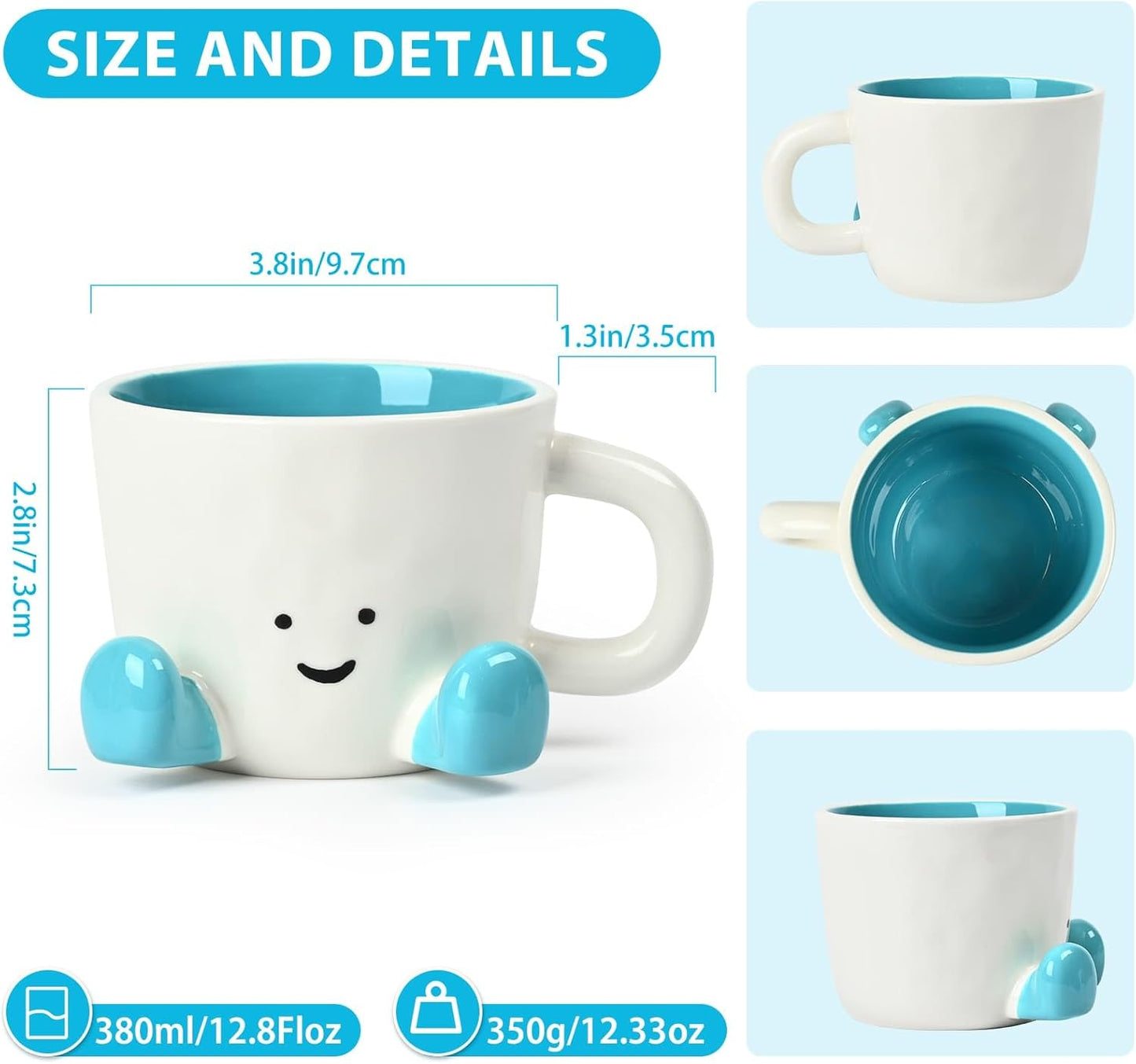 Coffee Mugs,Cute funny Mug For Women, 12.8oz/380ml Unique Ceramic Coffee Tea Cups, Office Mug Gift (blue)