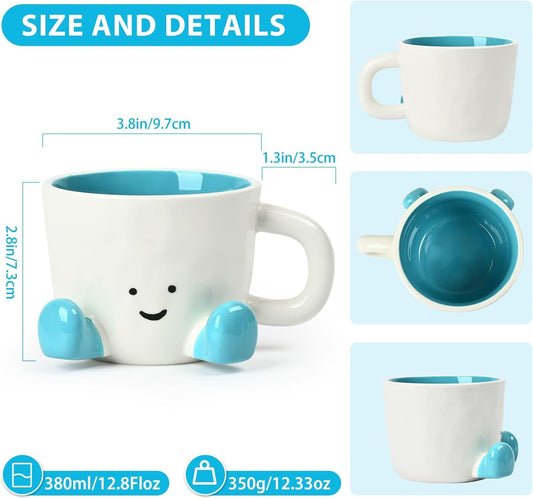Coffee Mugs,Cute funny Mug For Women, 12.8oz/380ml Unique Ceramic Coffee Tea Cups, Office Mug Gift (blue)