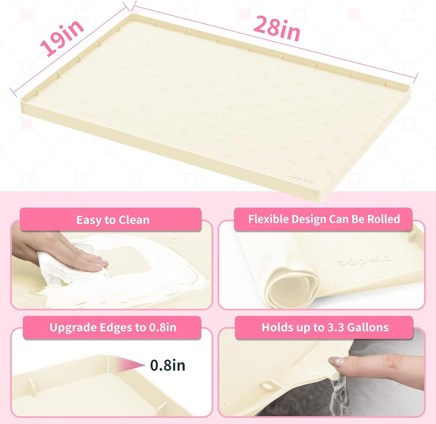 Sdpeia Under Sink Mat for [28" x 19"] Cabinet, Upgraded Silicone Waterproof Mat Kitchen Cabinet Liner Cabinet Protector Kitchen Organizers and Storage