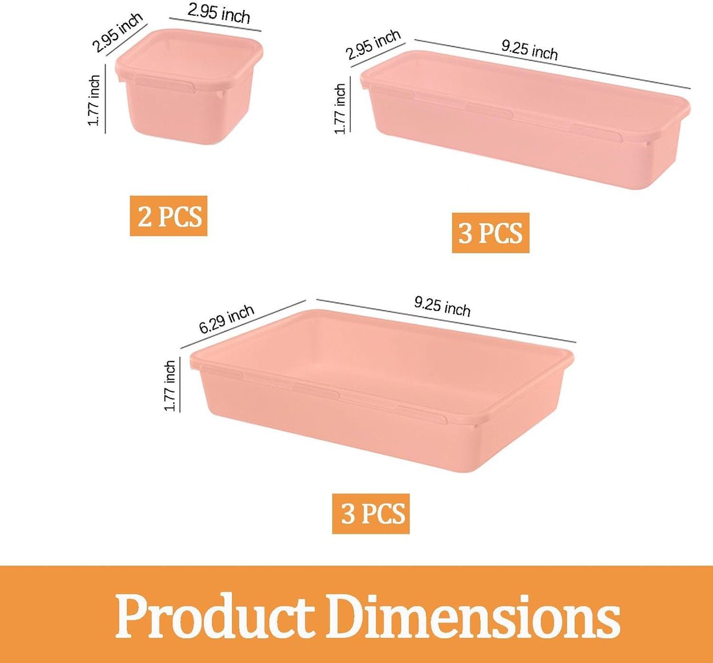 8 Pcs Desk Drawer Organizers, 3 Size Plastic Vanity and Bathroom Drawer Organizer Trays, Storage Bins for Makeup, Utensils, Jewelries, Office and Kitchen (Pink)