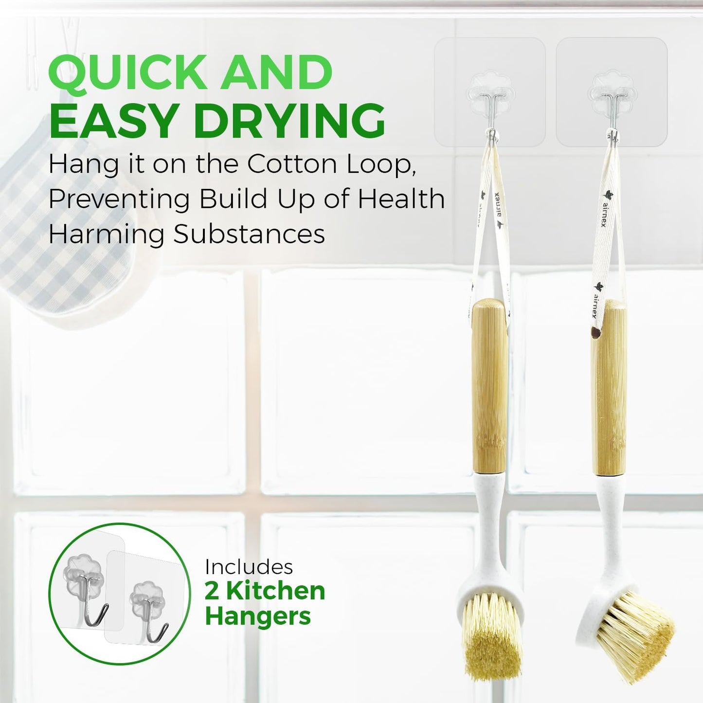 Bamboo Dish Scrubber Brush Set of 2-100% Plastic-Free Kitchen Brushes for Dishes Made from Wheat Straw with Sisal Bristles - Non Scratch, Odor Free Wood Scrub for Pots, Pans and Vegetables