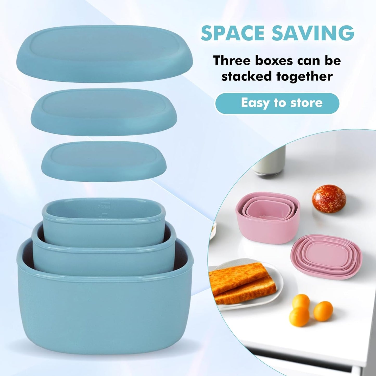 Anatole Silicone Food Storage Lunch Bento Box Set of 3 Reusable Nesting Containers with Lids BPA Free Dishwasher Microwave Oven Freezer Safe Leakproof (6.7oz, 10oz, 20oz)