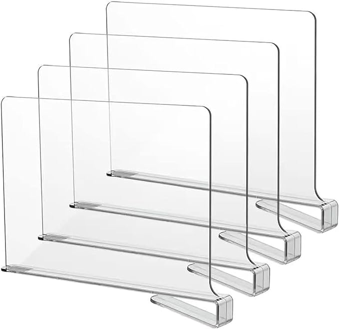 LikeU Acrylic Shelf Dividers for Closets,4 PCS Wood Shelf Dividers,Clear Shelf Separators,Perfect for Clothes Organizer and Bedroom Kitchen Cabinets Shelf Storage and Organization…