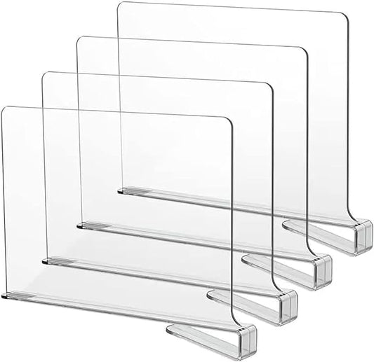 LikeU Acrylic Shelf Dividers for Closets,4 PCS Wood Shelf Dividers,Clear Shelf Separators,Perfect for Clothes Organizer and Bedroom Kitchen Cabinets Shelf Storage and Organization…