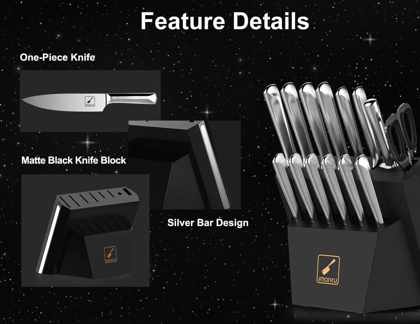 imarku® 15 PCS Kitchen Knife Set with Diamond Shaped Handle Dishwasher Safe Kitchen Knives Premium German High Carbon Stainless Steel Chef Knife Set, Father's Day Gifts