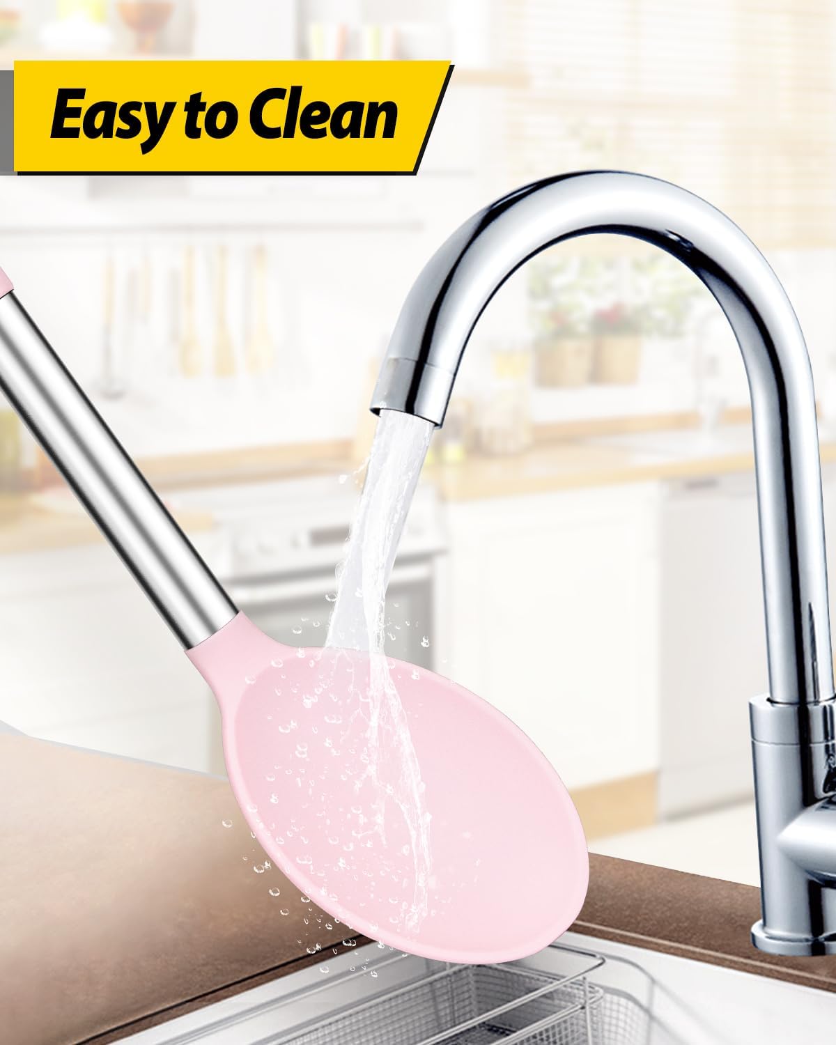 Pack of 2 Large Silicone Cooking Spoon Non Stick Solid Basting Spoons Heat-Resistant Kitchen Utensils for Mixing Serving (Pink-Purple)