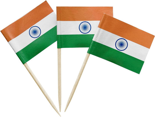 100 Pcs India Flag Indian Toothpick Flags Cocktail Picks Mini Stick Cupcake Toppers