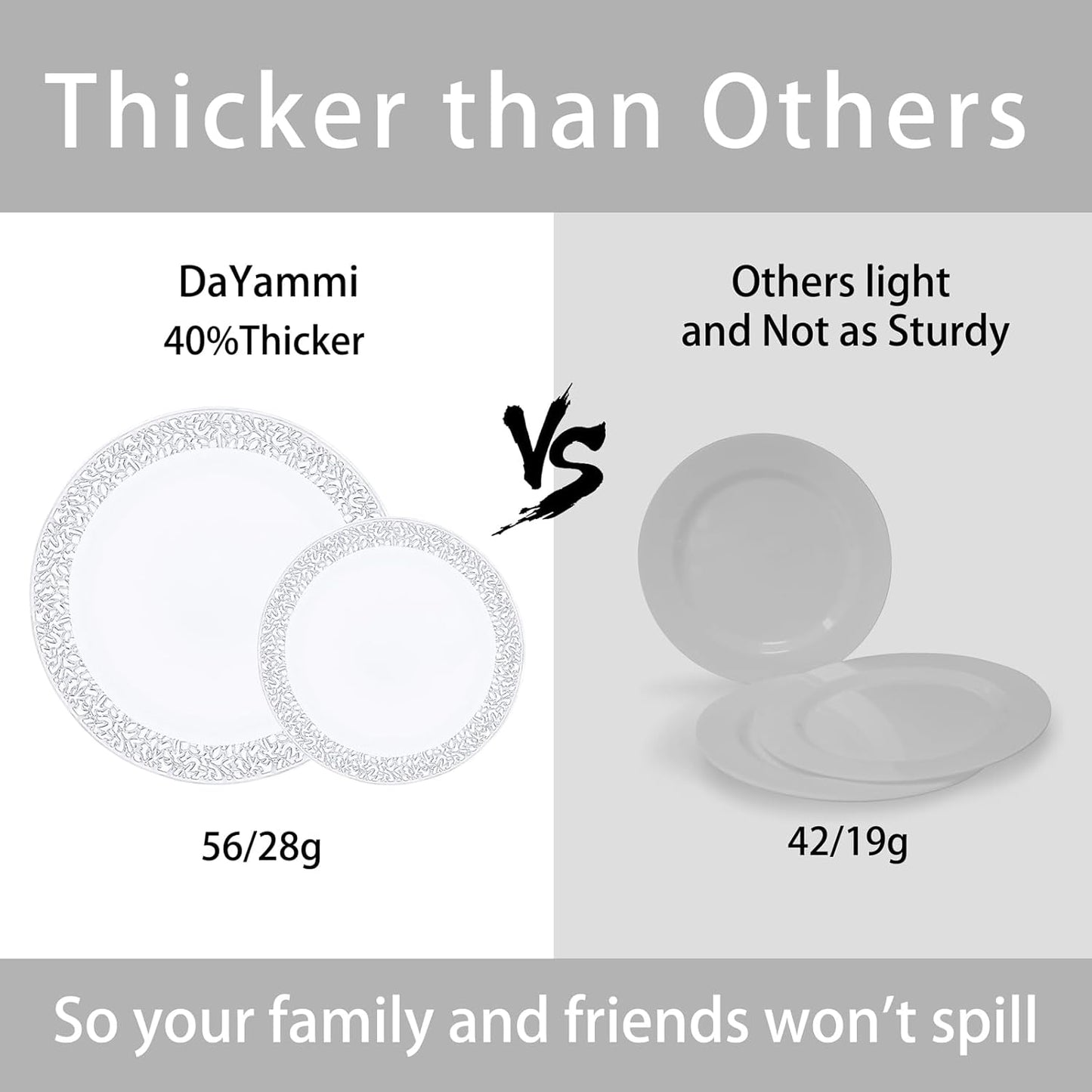 DaYammi 210PCS Silver Plastic Dinnerware Set, Silver Disposable Plates, Includes:30 Dinner Plates,30 Salad Plates,30 Cups 9 OZ and 30 Pre Rolled Napkins with Cutlery Heavy Duty for Party