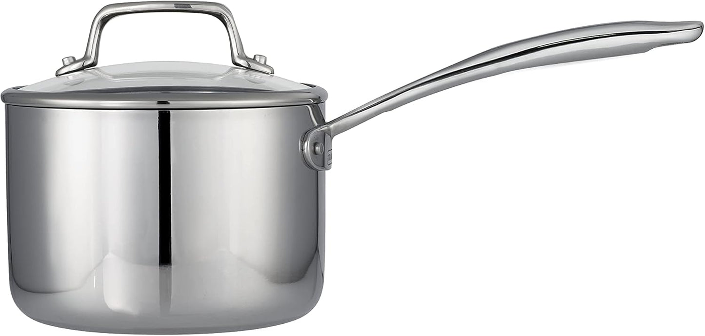 Tramontina Tri-Ply Clad Stainless Steel 2-Quart Small Sauce Pan with Glass Lid, Induction-Ready, Dishwasher-Safe, NSF-Certified