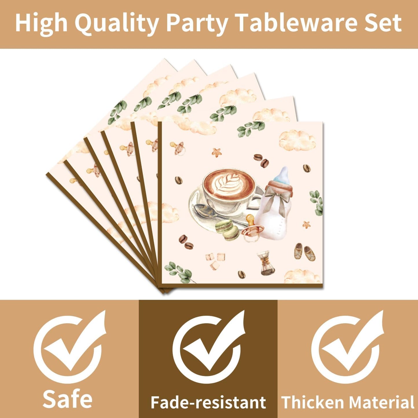 96Pcs Coffee Theme Baby Shower Tableware Set - A Baby Is Brewing Paper Plates Napkins Forks A litte Bean Is On The Way Gender Reveal Party Supplies Serve 24 Guests