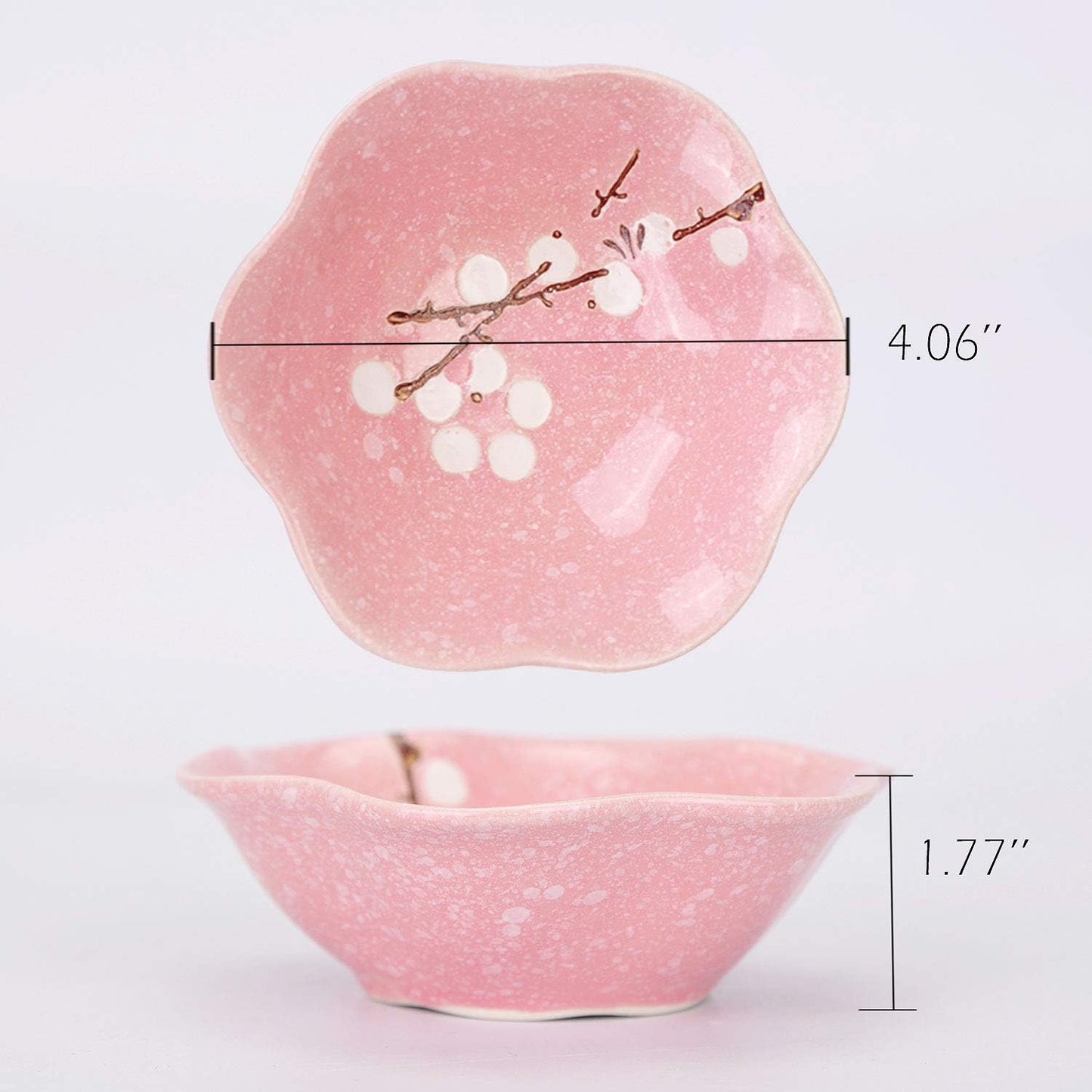 VanEnjoy Ceramic Japanese Dipping Bowl Soy Sauce Seasoning Dishes Soy Dipping Sauce Dishes set of 4, Floral pattern with Flower shape (leaves) (leaves)