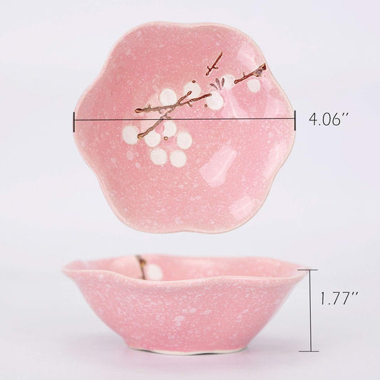 VanEnjoy Ceramic Japanese Dipping Bowl Soy Sauce Seasoning Dishes Soy Dipping Sauce Dishes set of 4, Floral pattern with Flower shape (leaves) (leaves)