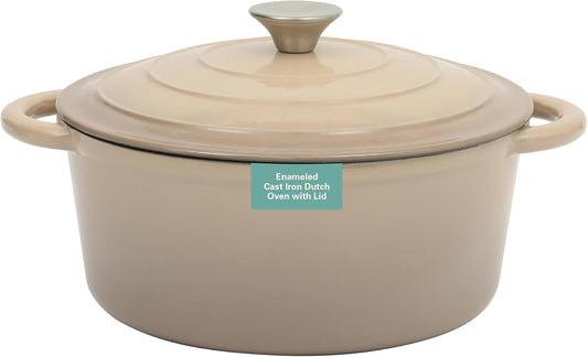 Gibson Home Addlestone 5 Qt Enameled Cast Iron Dutch Oven Pot with Lid – Round, Oven Safe to 500°F, Ideal for Bread Baking & Stews - Gradient Taupe
