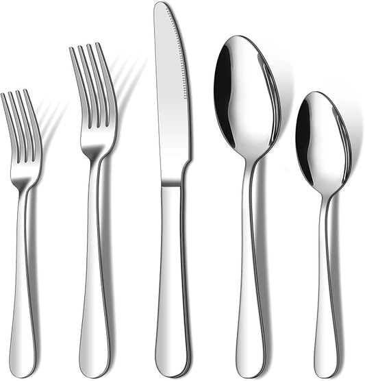20 Piece Silverware Set, ENLOY Stainless Steel Flatware Cutlery Set, Kitchen Utensil Set Service for 4, Include Knife Fork Spoon, Mirror Polished, Dishwasher Safe