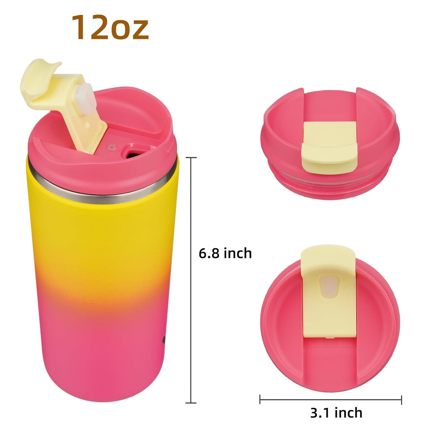 Tumbler with Lid, 12 oz Travel Coffee Mug Double Wall Vacuum Stainless Steel Thermal Metal Cup Insulated Water Bottle,Rainbow