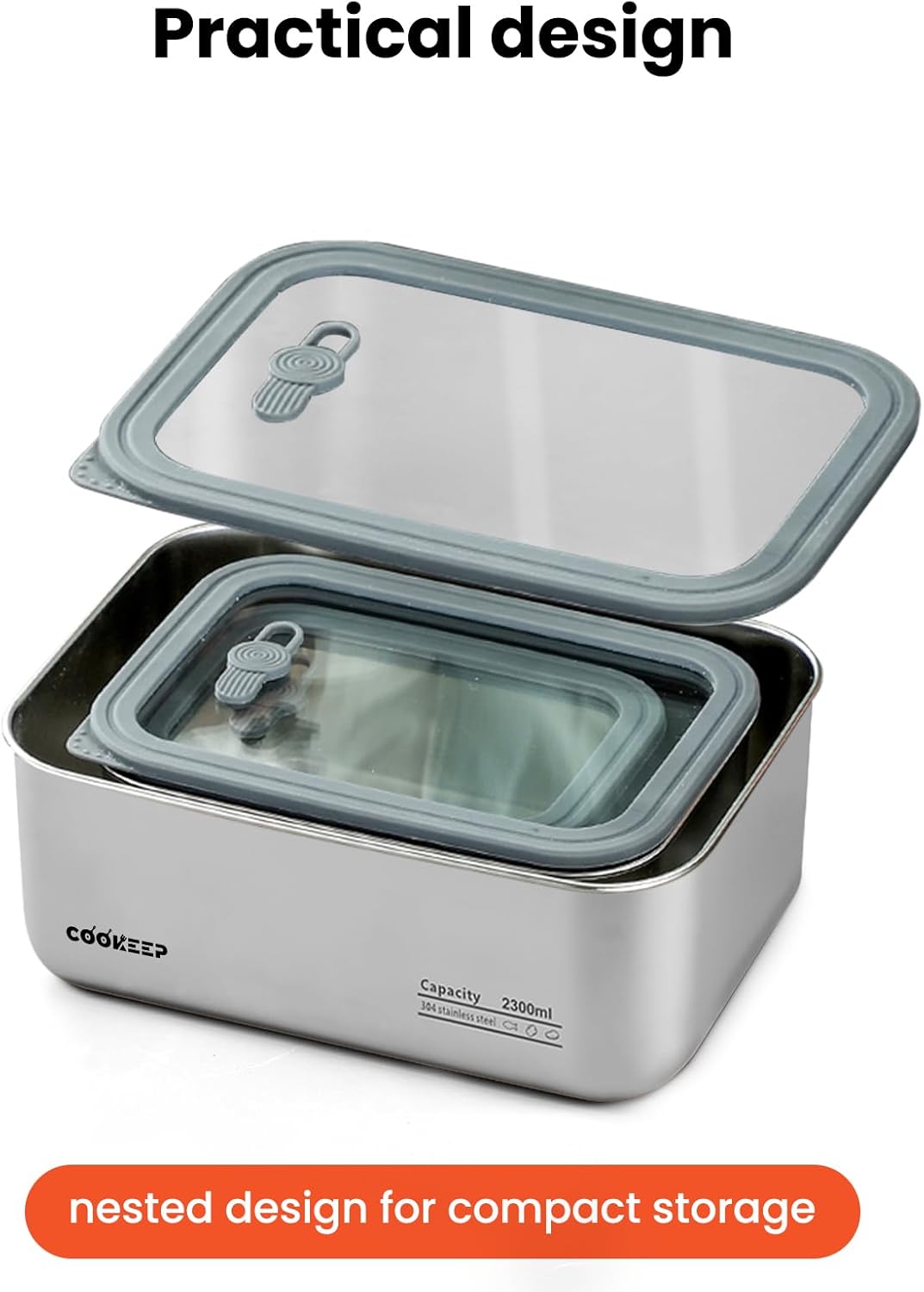 3 pcs Stainless steel food storage containers With lids，stainless steel snack containers，stainless steel lunch box，Easy Clean,Airtight & Leakproof for kitchen storage，Dishwasher safe (22oz+44oz+78oz)