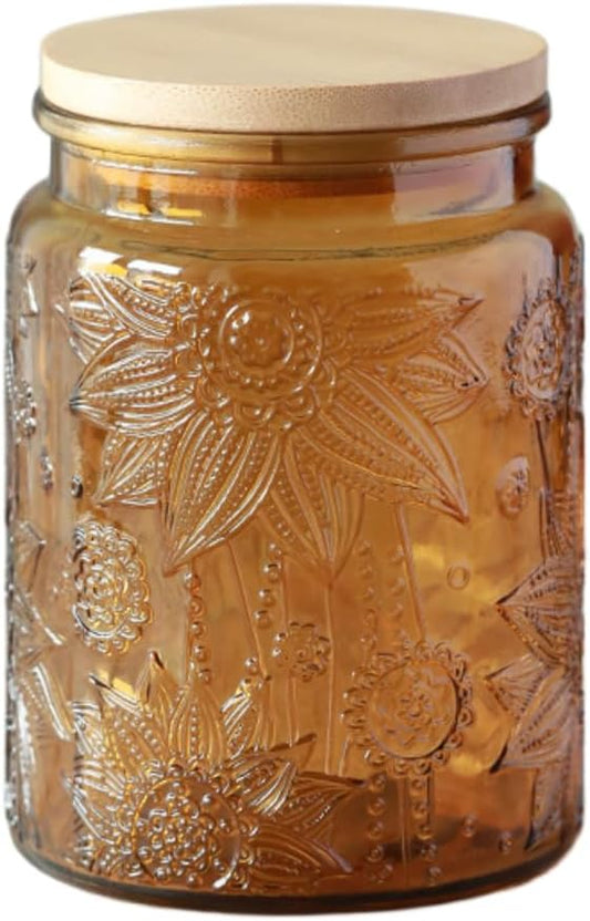 ANSQU Vintage Glass Canister, 23.7 FL OZ Glass Jar with Lid, Colored Mason Jar for Kitchen Pantry, Glass Food Storage Container for Coffee, Tea, Candy, Cookie, Sugar Container (Yellow, 1 Pack)