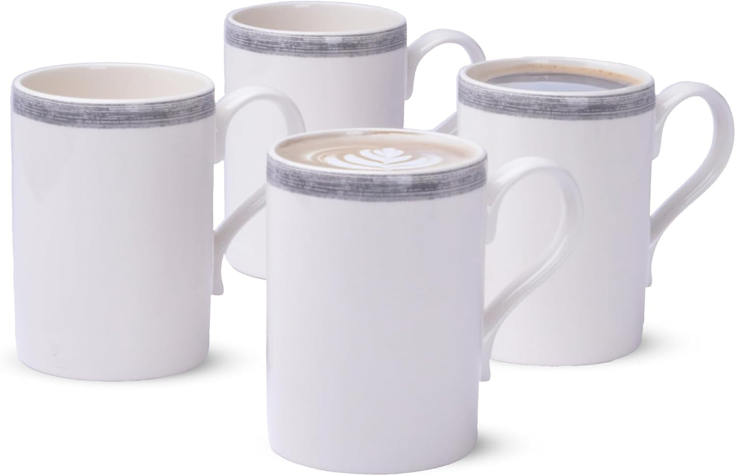 Portmeirion Potter's Brushstroke Coffee Mug (Set of 4) - 9oz White Ceramic Mugs with Grey Brushstroke Pattern - Microwave, Dishwasher, Freezer Safe Earthenware Mugs for Tea & Coffee Lovers (Grey)