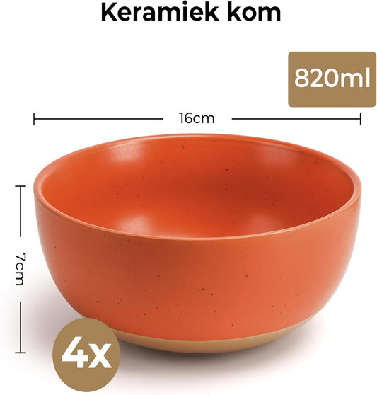 MIAMIO – Set of 4, 28 Ounce Ceramic Soup Bowls/Cereal Bowl Set for Salad, Oatmeal, Fruit, Rice – Dishwasher & Microwave Safe – Aura Collection (Cozy Neutral, Bowls (4x))