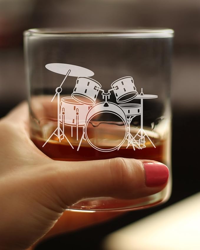Bevvee Drums - Whiskey Rocks Glass - Drumming Gifts for Drummers - 10.25 oz Glasses