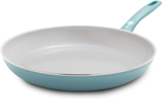 GreenPan Dover 12” Frying Pan Skillet, Non-Toxic PFAS-Free Ceramic Nonstick Coating, Sear Saute Fry Egg Omlete, Dishwasher & Oven Safe, Stay Cool Handle, Easy Pour Rims, Blue Haze