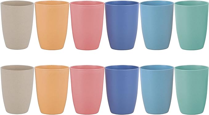 LuckyZone Wheat Straw Unbreakable Cup - 12 oz Reusable Drinking Glasses Sets for Kitchen, Home - Dishwasher Safe Tumbler - BPA Free & Eco-Friendly (12Pcs/6Color)
