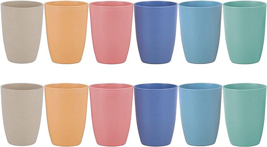 LuckyZone Wheat Straw Unbreakable Cup - 12 oz Reusable Drinking Glasses Sets for Kitchen, Home - Dishwasher Safe Tumbler - BPA Free & Eco-Friendly (12Pcs/6Color)