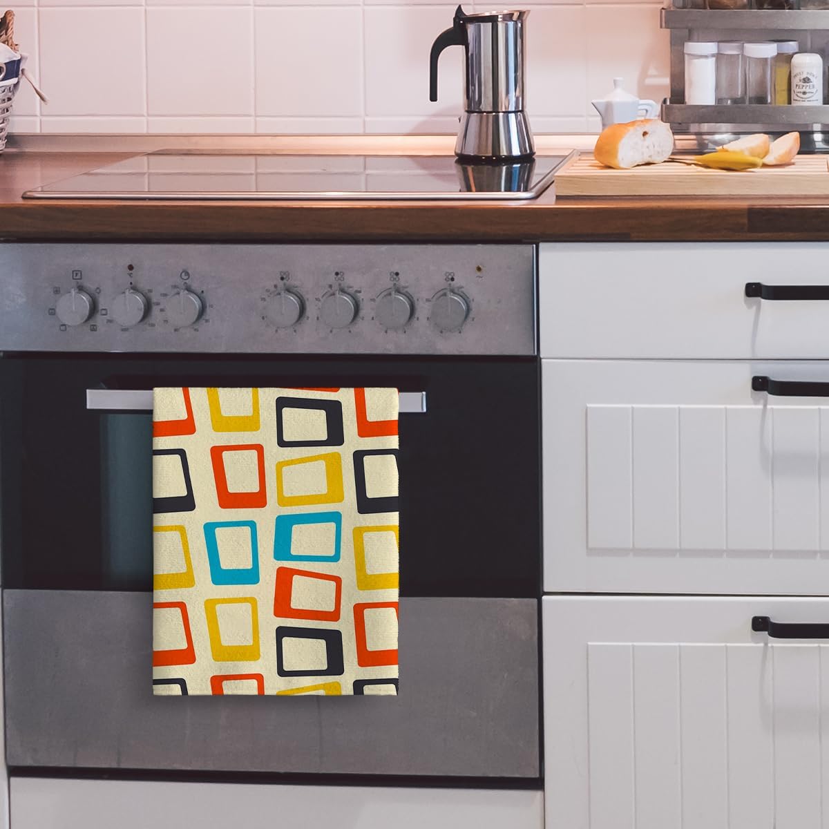 Cukemip Mid Century Modern Kitchen Towel Decorative Set of 2, Absorbent Retro Dish Towels Teal Towels for Kitchen Bar Baking Drying Cleaning,Housewarming Gifts for Women