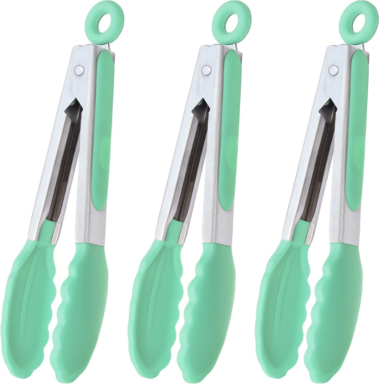 Mini Tongs with Silicone Tips 7 Inches Silicone Cooking Tongs, Set of 3 (Mint)