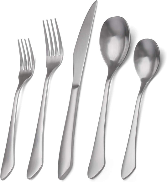 Matte Silverware Set, 20-Piece Stainless Steel Flatware Set Service for 4, Satin Finish Tableware Cutlery Set for Home and Restaurant, Dishwasher Safe