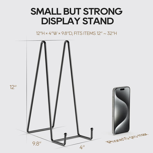 HONGYUTAI 3 Pack 12 Inch Plate Stands for Display Picture - Vinyl Table Top Display, Decorative Metal Frame Holders for Book , Photo and Platter, Tabletop Art, Black