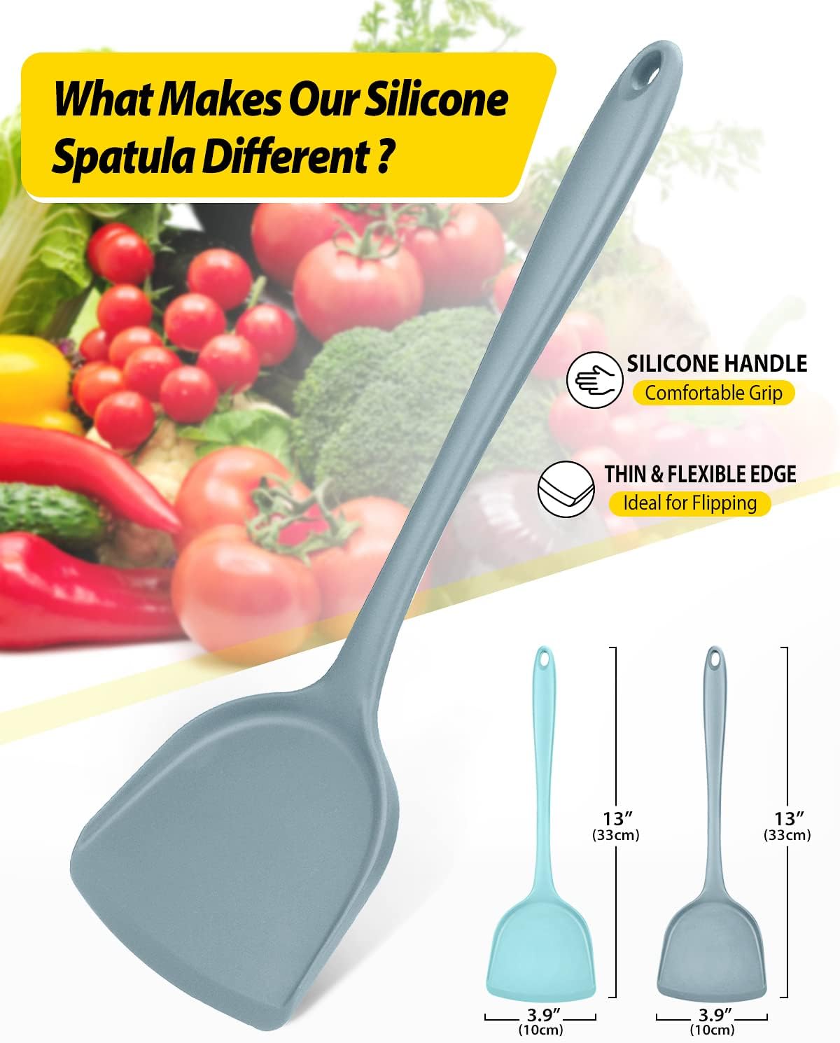 Pack of 2 Silicone Wok Spatula, Non-Stick, Heat Resistant, Easy to Clean and Dishwasher Safe, Seamless Kitchen Utensil for Cooking, Baking, Stir-Fry