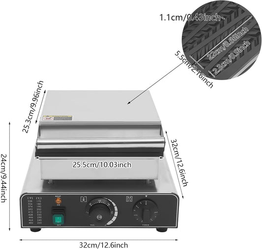 1750 Commercial Waffle Stick Maker, 4 Square Waffle Maker Non-Stick Stainless Steel Belgian Waffle Iron w/Time & Temper Adjustable| Whisk|Food Clip|Brushes, Large Waffle Machine for Restaurant