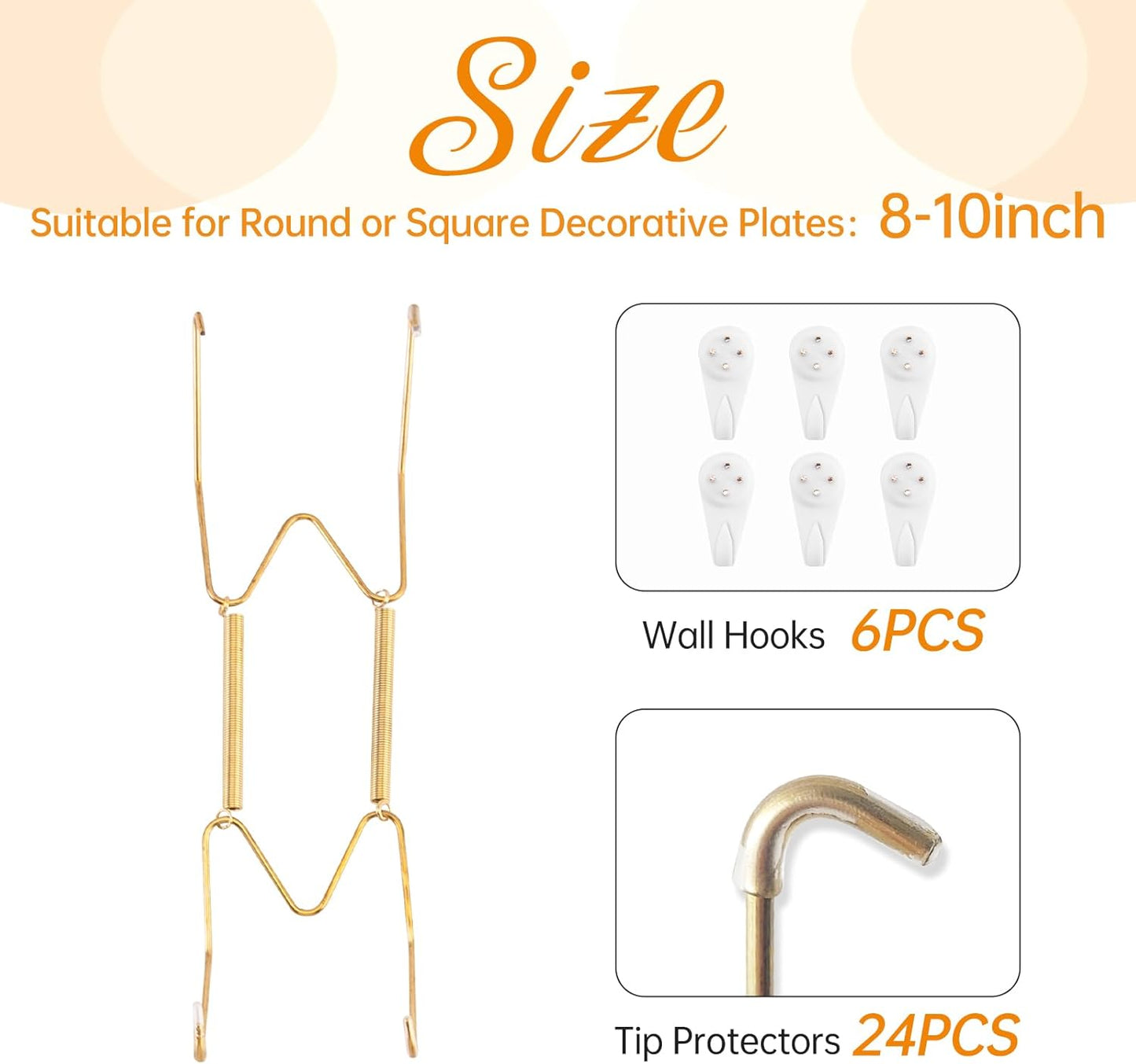 Bilillo 6 Pack Plate Hangers for The Wall, Suitable for 8-10 inch Art Plate, Stainless Steel Invisible Heavy Duty Wire Plate Holder with Wall Hooks, Plate Hangers for Displaying Plates, Platter, Dish