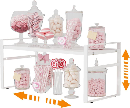 Expandable Cabinet Shelf Organizer Riser for Kitchen Pantry Cupboard Under Sink Countertop Home Storage Organization Rack Space Saver