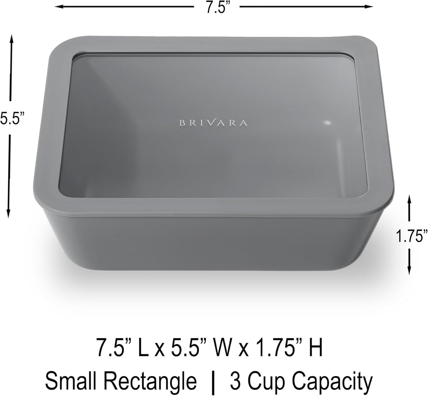 Ceramic Coated Glass Food Storage Container | No PTFE, PFOA, PFAS, and BPA | Reusable Non Toxic Meal Prep Container with Glass Lid | Easy To Store | 3 Cup Rectangle [Smoke]