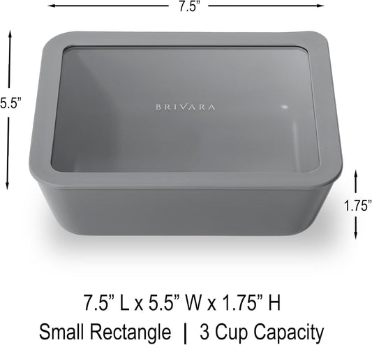 Ceramic Coated Glass Food Storage Container | No PTFE, PFOA, PFAS, and BPA | Reusable Non Toxic Meal Prep Container with Glass Lid | Easy To Store | 3 Cup Rectangle [Smoke]