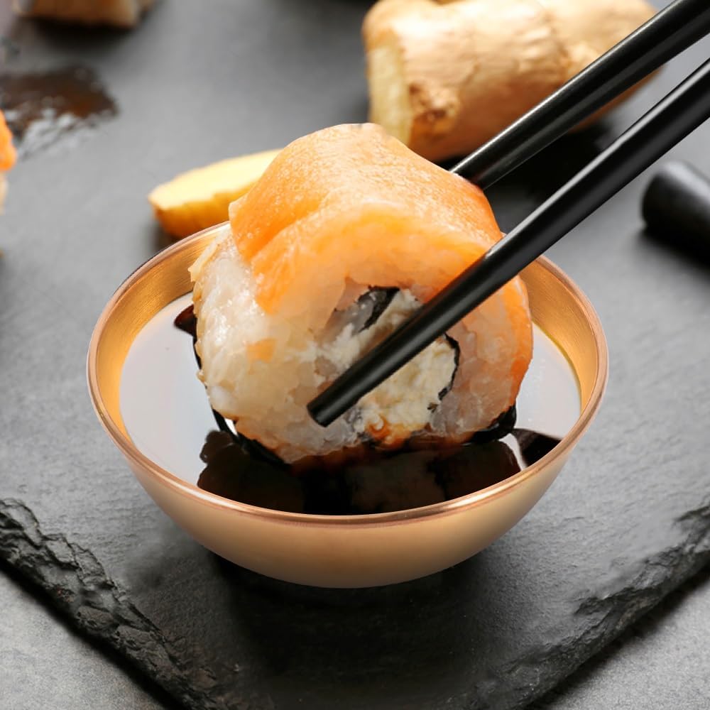 8 Pack 3.2inch Stainless Steel Sauce Dishes Mini Individual Saucers Bowl Round Seasoning Dishes Sushi Dipping Bowl Appetizer Plates, Champagne Gold