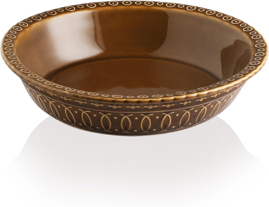 Sweejar Ceramic Pie Pan for Baking,Round Baking Dish Pan for Dinner 10 Inches, Pie Dish Non-Stick Pie Plate for Quiche, Tart, Cake, Pumpkin Pie, Pot Pies (Brown)