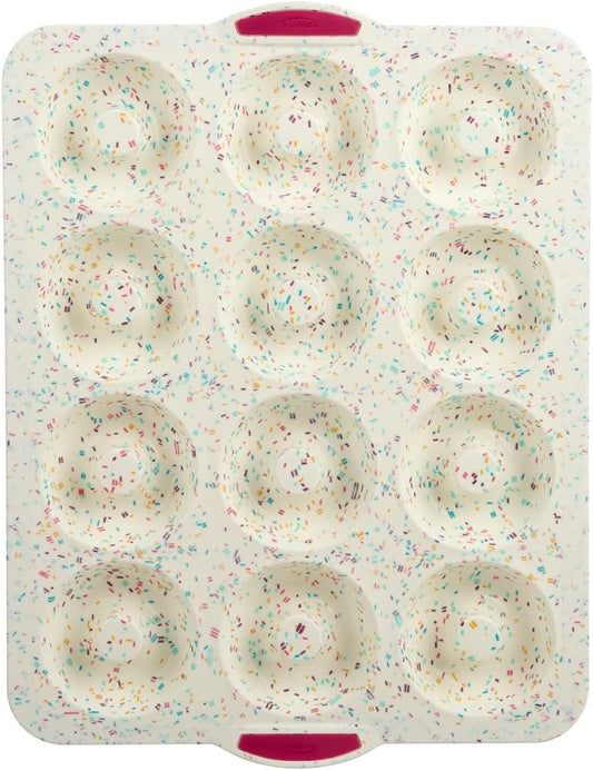 Trudeau Mega Jumbo Donut Pan, 12-Count, Nonstick Confetti Bakeware for Donuts, Muffins & Bagels – Heavy-Duty, Easy-Release Baking Pan for Homemade Treats