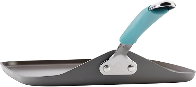 Rachael Ray Cucina Hard Anodized Nonstick Griddle Pan/Flat Grill, 11 Inch, Gray with Agave Blue Handle