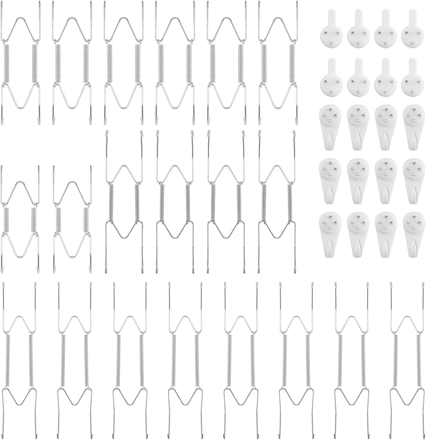 Bilillo 20 Pieces Stainless Steel Spring Plate Hangers for The Wall, 4/6/8/10 Inch Invisible Wire Holders with 20 Pcs Wall Hooks, Fit 4-11 Inch Decorative Plates, Platters & Dishes (Silver)