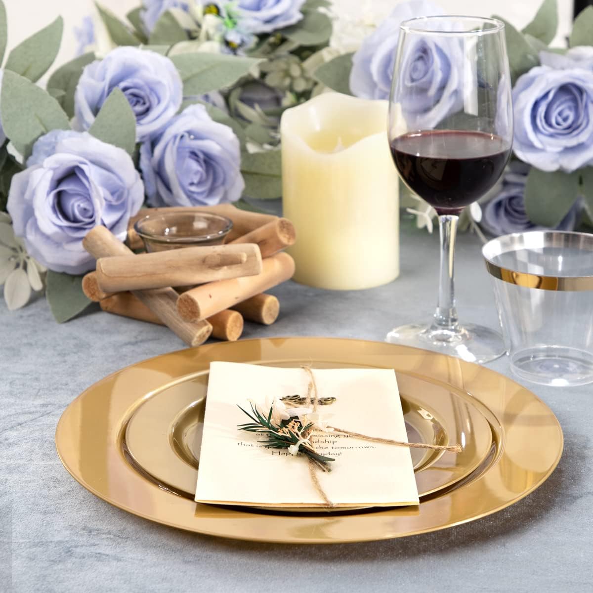 DaYammi 180pcs Gold Plastic Plates Gold Disposable Plates Plastic Silverware Include 30 Dinner Plates 30 Dessert Platos 30 Fork 30 Knives 30 Spoon 30 Cup for Party