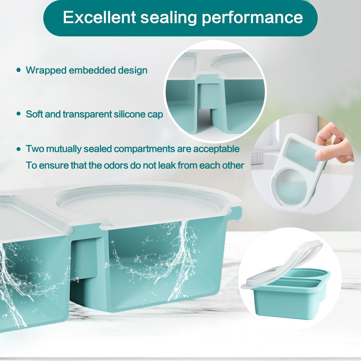 3 Pack Reusable Silicone Snack Containers with Semi-Transparent Lids, Small Leak-Proof 2 Compartment Condiment Container for Sauce, Fruit, Portable Food Storage Box for Office, Travel, Outdoors