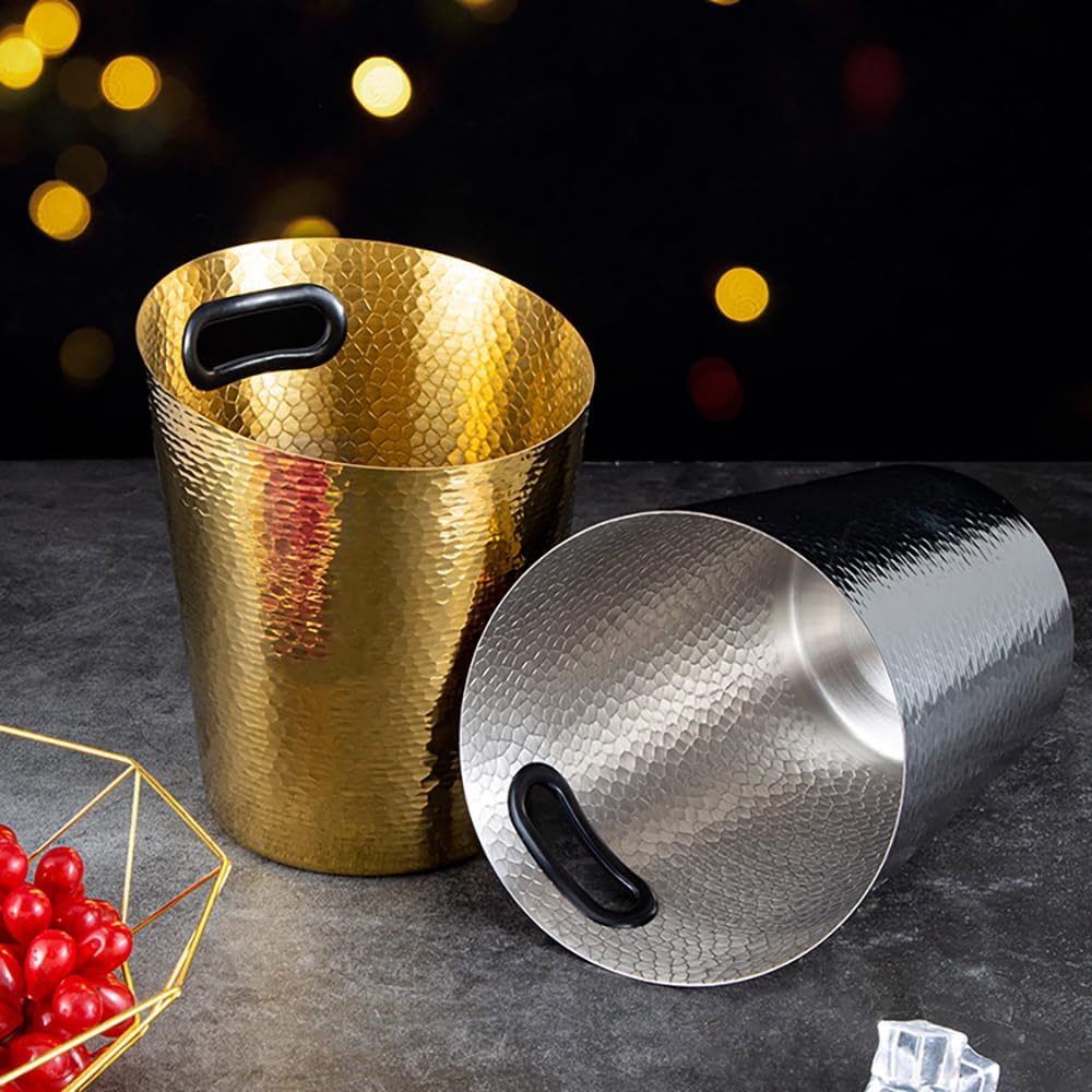 Stainless Steel Champagne Bucket with Ice Tongs - Stainless-Steel Beverage Tub - Diagonal Ice Bucket with Handle for Cocktail Bar, Wine, Home Bar Accessories, Parties - 4 Quarts - New Gold