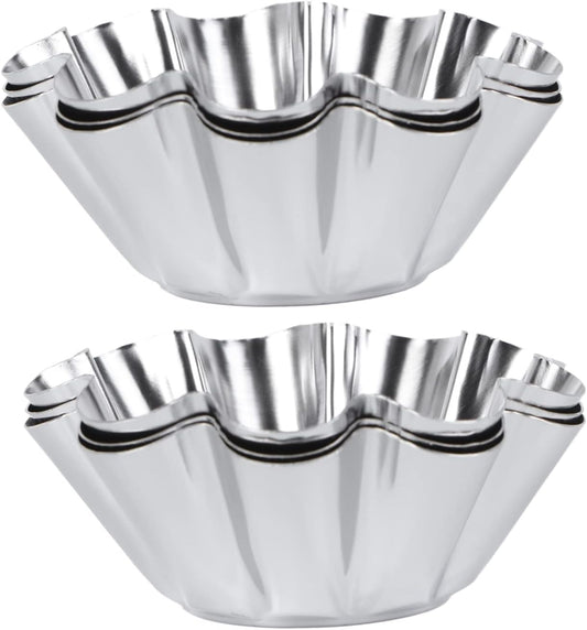 Mikinona 6pcs Egg Tart Tins Reusable Baking Cups Stainless Steel Mini Tart Puto Molder Filipino Mini Mold Pans for Baking Non Stick Pans Egg Cups Cheese Muffin Pan