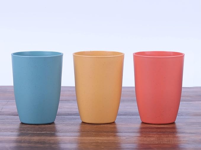 LuckyZone Wheat Straw Reusable Cup (12 oz) - Unbreakable Drinking Glasses Sets - Dishwasher Safe Tumbler - BPA Free and Eco friendly (3 Color_A)