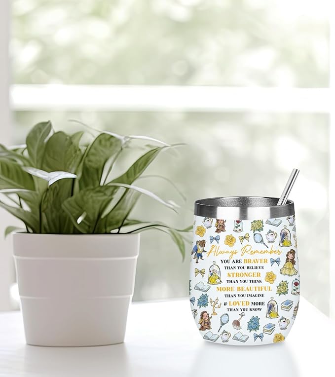 Magical Cute Wine Tumbler, Inspired Character Christmas Birthday Gifts for Women Coworker Magic Inspirational Encouragement Gifts Coffee Cup Insulated Stainless Steel 12oz Wine Glass with Lid, Straw